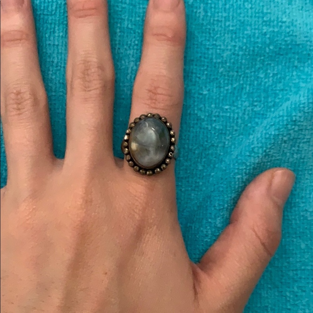 Gray Agate Silver Ring